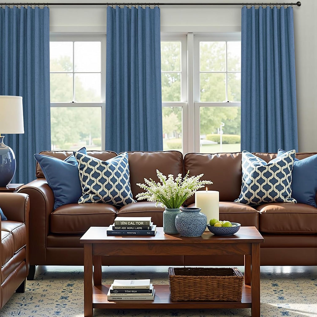 Pitalk Denim Blue Blackout Curtains & Drapes 84 Inch Length 2 Panels Set Faux Linen 100% Black Out Room Darkening Soundproof Country Blue C…