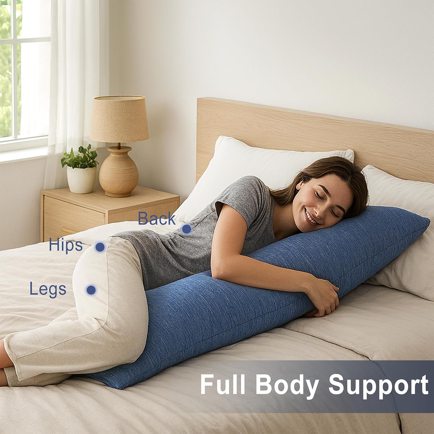 Dwcn Memory Foam Body Pillow – Cooling Breathable & Supportive Full Length Pillow for Side Sleepers, Pregnancy, Leg & Back, 20x60 Inch Blu…