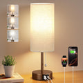 PartageiZ Brown Table Lamp for Bedroom Nightstand - Small Lamp with USB A + C Charging Port, 3 Color Temperatures Pull Chain Night Stand…
