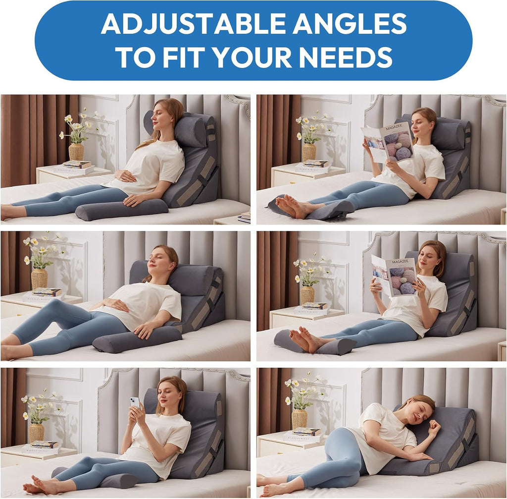 Ahpmeoa 4PCS Wedge Pillow Set for After Surgery, Back Pillow for Bed Sitting up, 10-in-1 Foam Wedge Pillow for Acid Reflux & Back, Post Su…