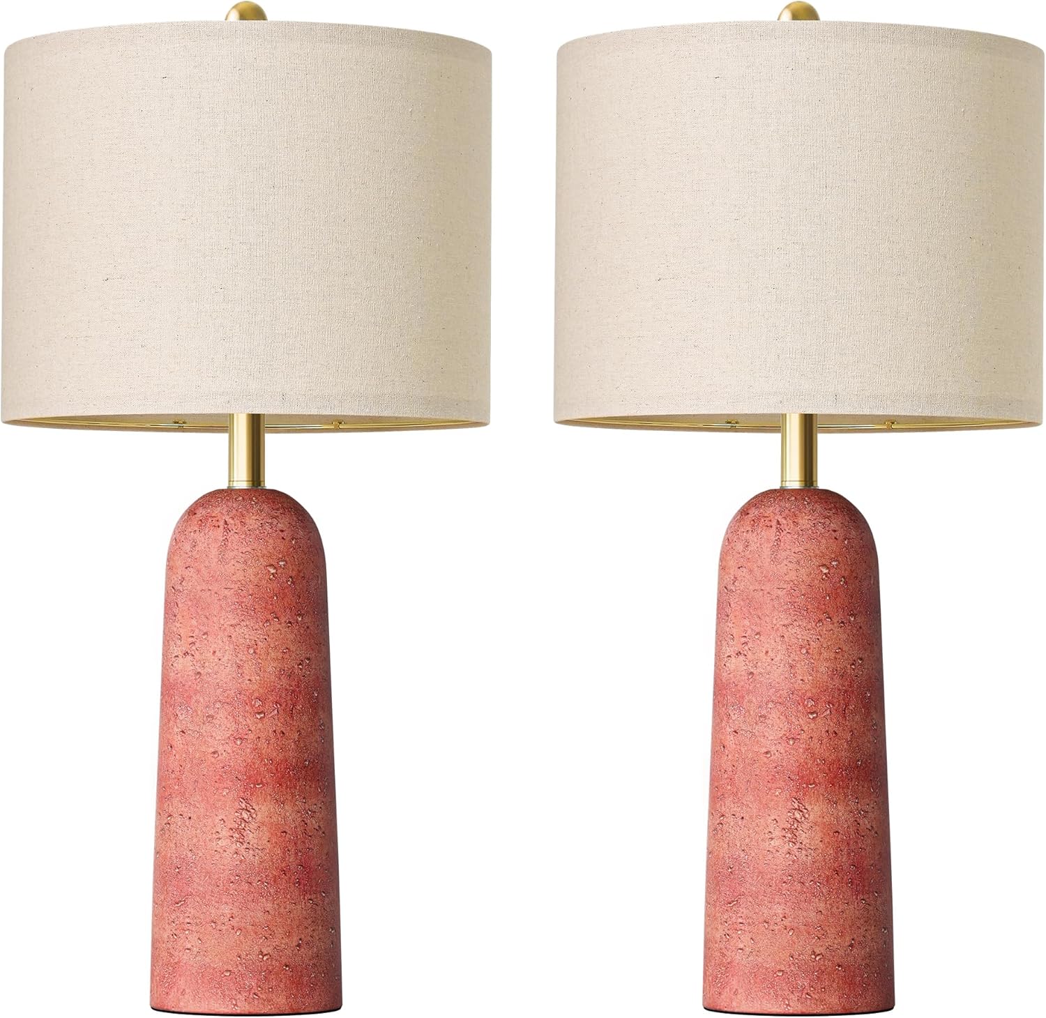 BOBOMOMO 27.25" Modern Table Lamp Set of 2, Red Resin Table Lamps with Stone Look, Lamps for Living Room with Linen Shades, Bedside Lamps…