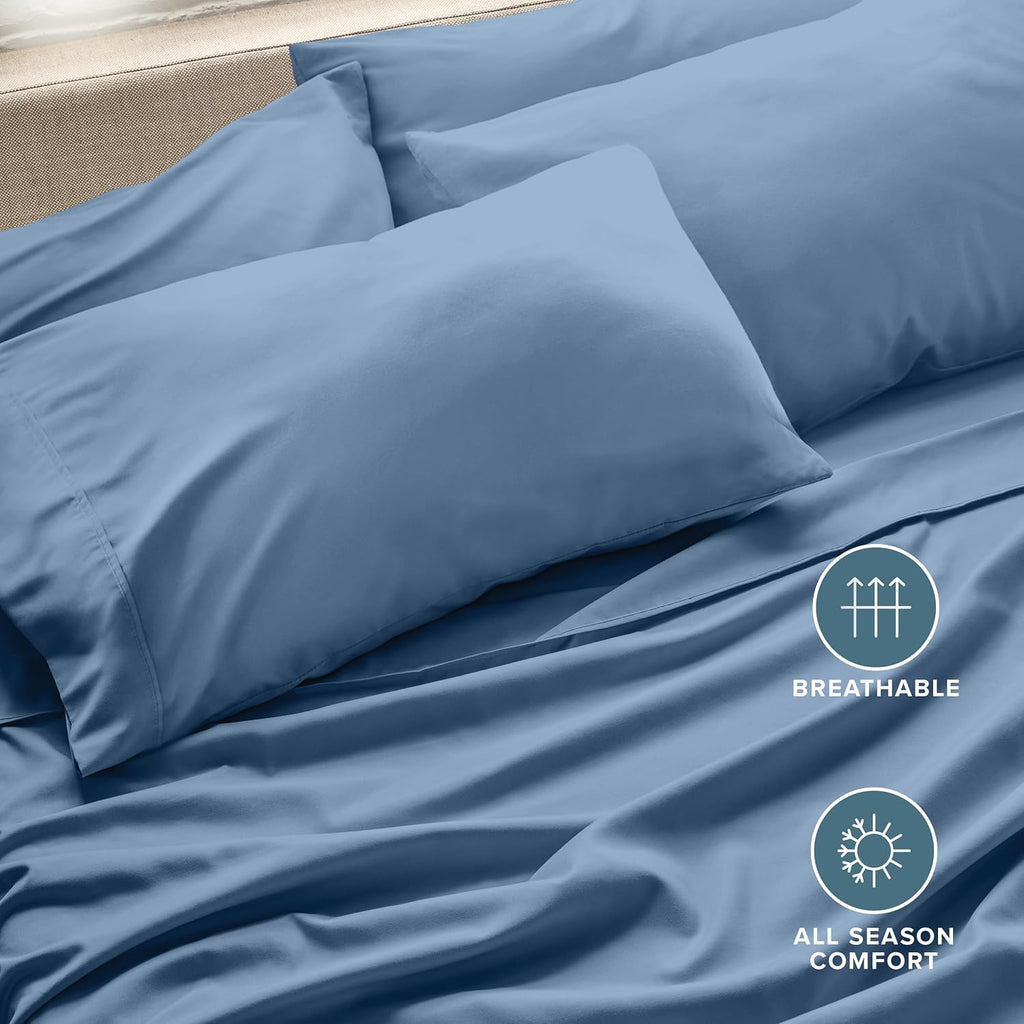 BareHome Bare Home Microfiber Bulk Pillow Cases - King Set of 4 - Cooling Pillowcases - Double Brushed - Coronet Blue Pillowcases 4 Pack -…