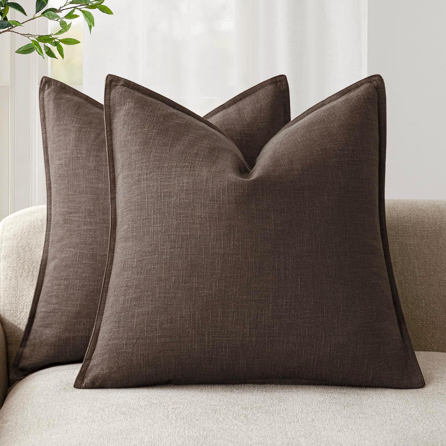 Foindtower Pack of 2, Decorative Linen Soild Throw Pillow Covers Soft Accent Cushion Case Boho Farmhouse Neutral Pillowcase for Couch…