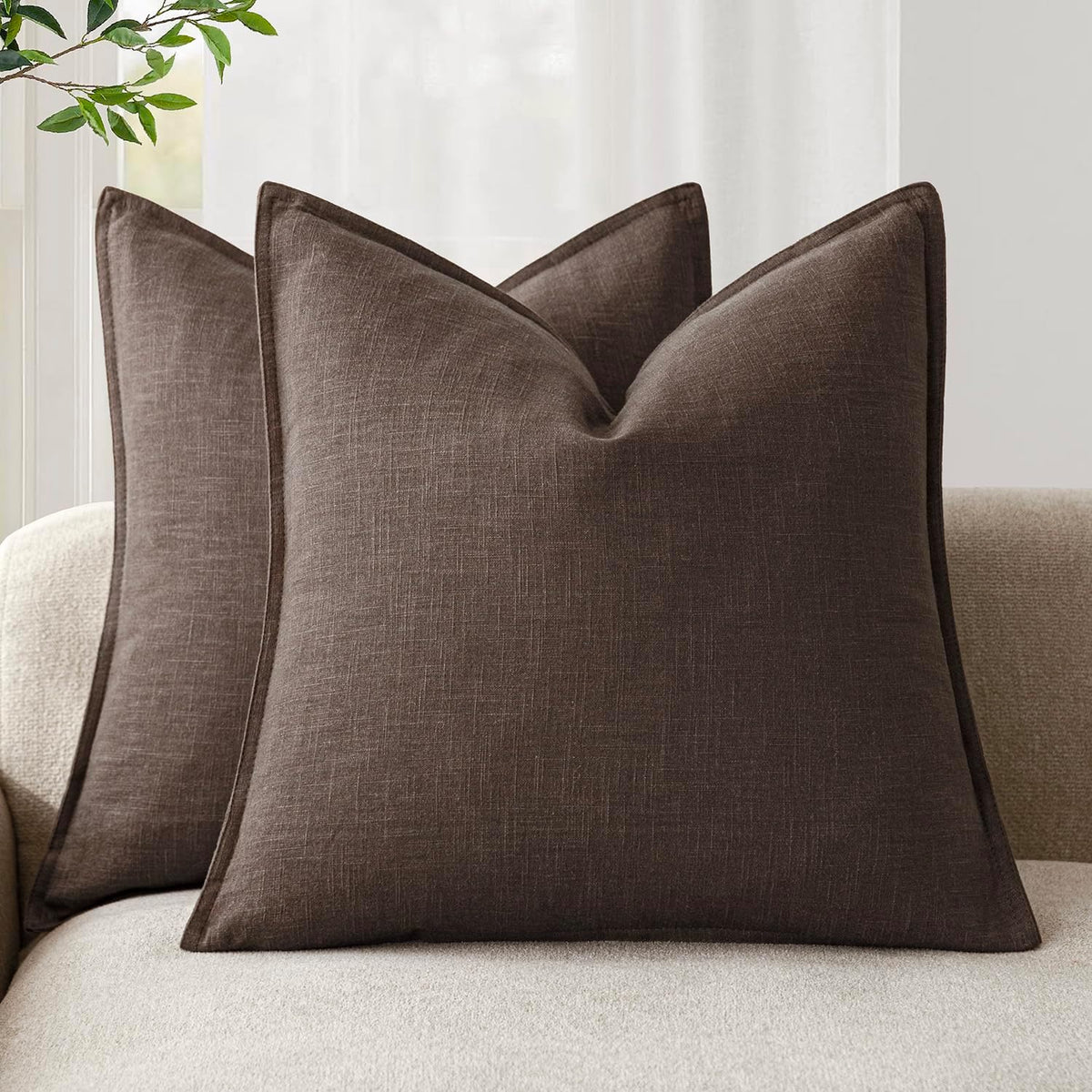 Foindtower Pack of 2, Decorative Linen Soild Throw Pillow Covers Soft Accent Cushion Case Boho Farmhouse Neutral Pillowcase for Couch…
