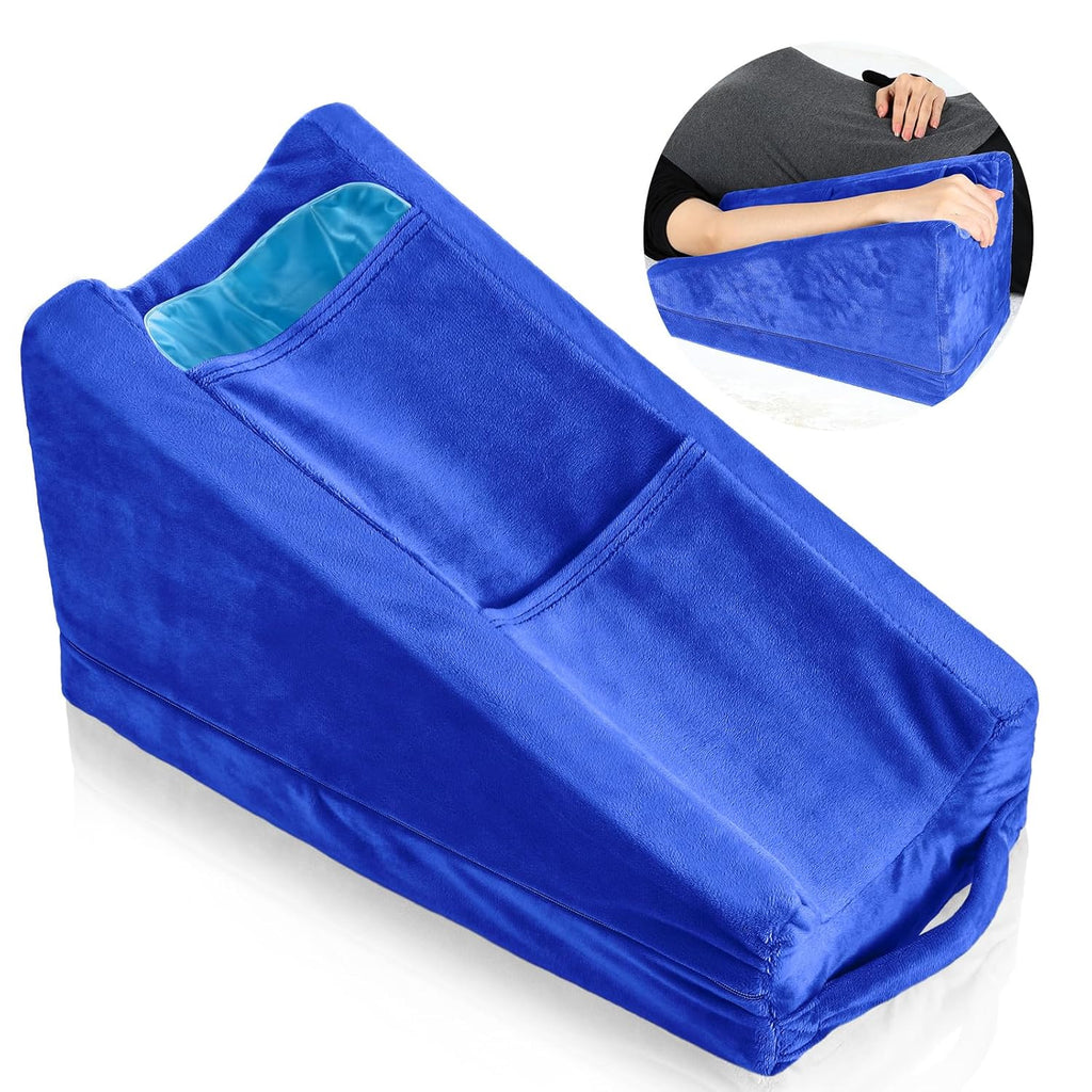 Buryeah Blue Arm Elevation Pillow with 2 Pockets, Soft Ergonomic Support Pillow for Elbow Rest Wedge Broken Arm Elbow Gifts with High Densi…