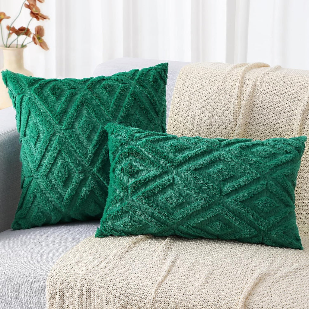 decorUhome Summer Couch Throw Pillow Covers 20x20 Set of 2, Decorative Soft Plush Faux Fur Wool Accent Pillow Covers for Modern Farmhouse B…