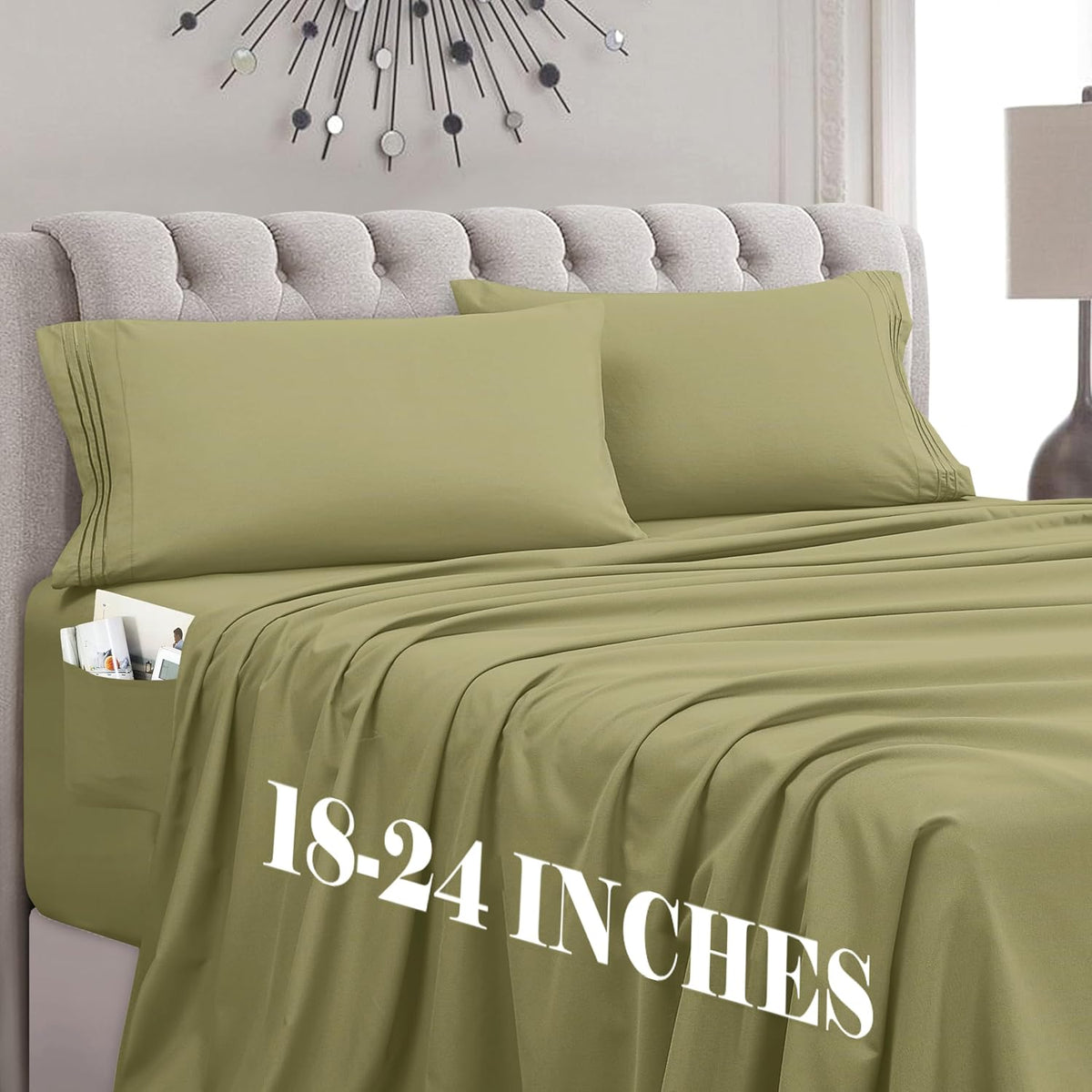 MocassiLuxuryBedding Mocassi Queen Size 4-Piece Bed Sheet Set - 1800 Hotel Quality Microfiber 18-24 Inches Extra Deep Pocket Fitted Sheet-…