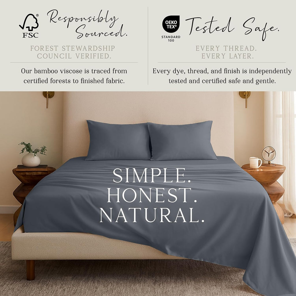 KARISSA MAE Pure Viscose from Bamboo California King Size Sheet Set | 100% FSC Certified | Luxuriously Soft | Cooling | 18" Deep Pocket…