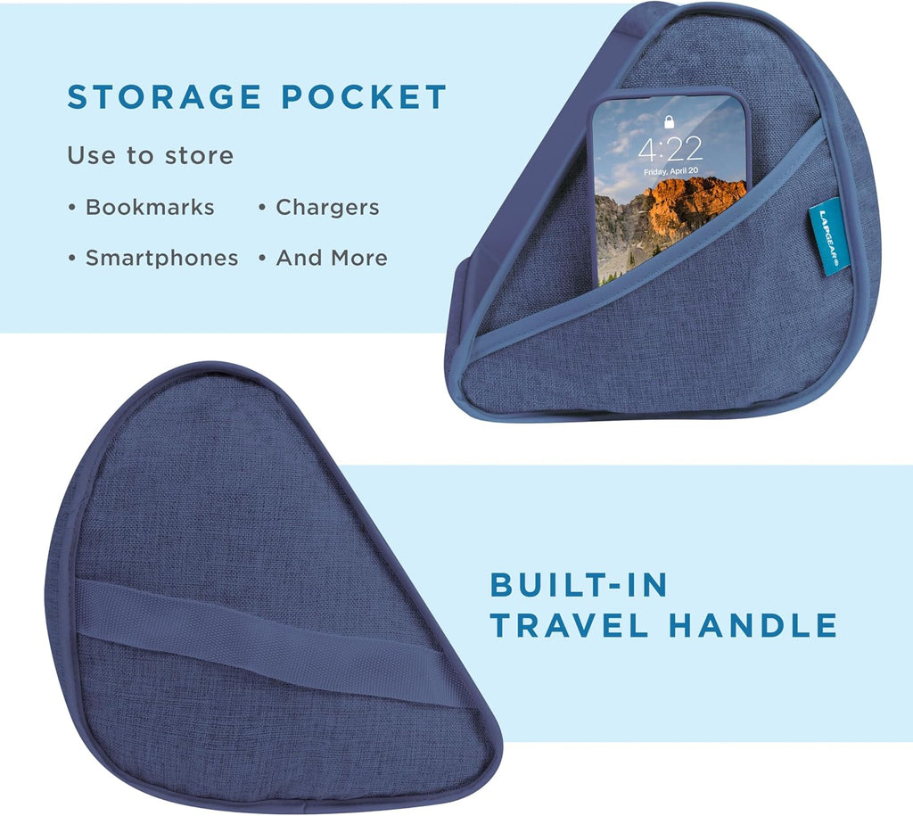 LAPGEAR Book Pillow – Lap Reading Cushion with Built-in Book Stand – Fits 6x9 Books & Similar Sizes – Denim Blue – Style No. 33203