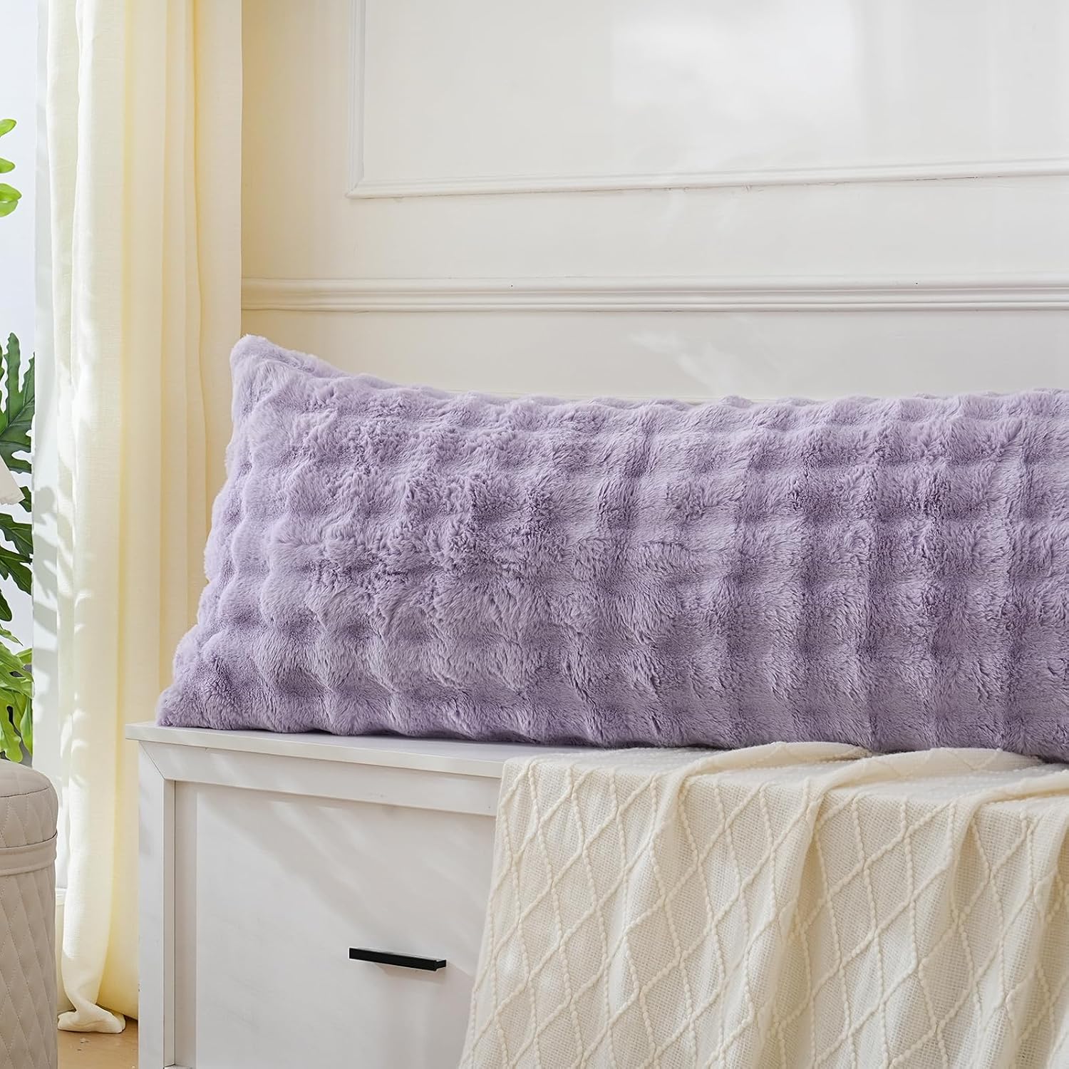 Chumerry Purple Faux Fur Body Pillow Cover Fluffy Fuzzy Pillowcase Super Soft Warm Faux Rabbit Fur Lavender Purple Decorative Pillow Cover…