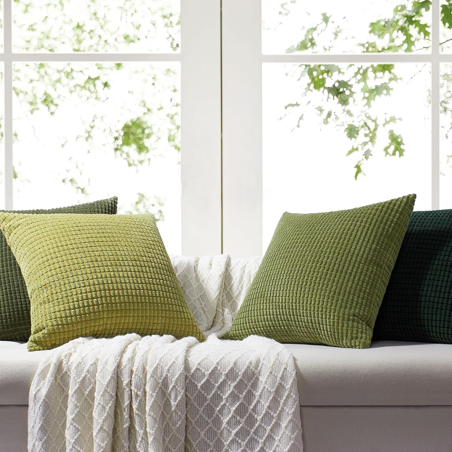 Softalker Throw Pillow Covers 16x16 Inch, Set of 4, Soft Corduroy Boho Stripe Decorative Pillow Cover, Couch Fluffy Pillow Cover for…