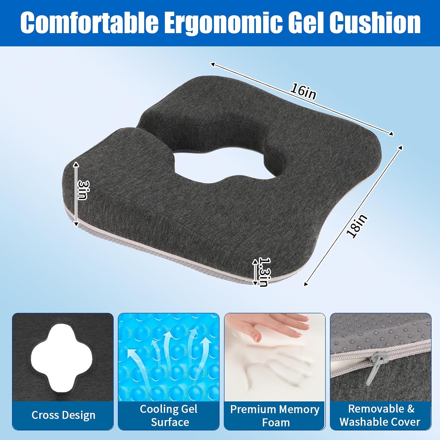 AeriGnix Gel Wheelchair Cushions for BedSores Prevention, Bed Sore Pad Cushion for Butt - for Long Sitting & Relieve Sciatica, Back,…