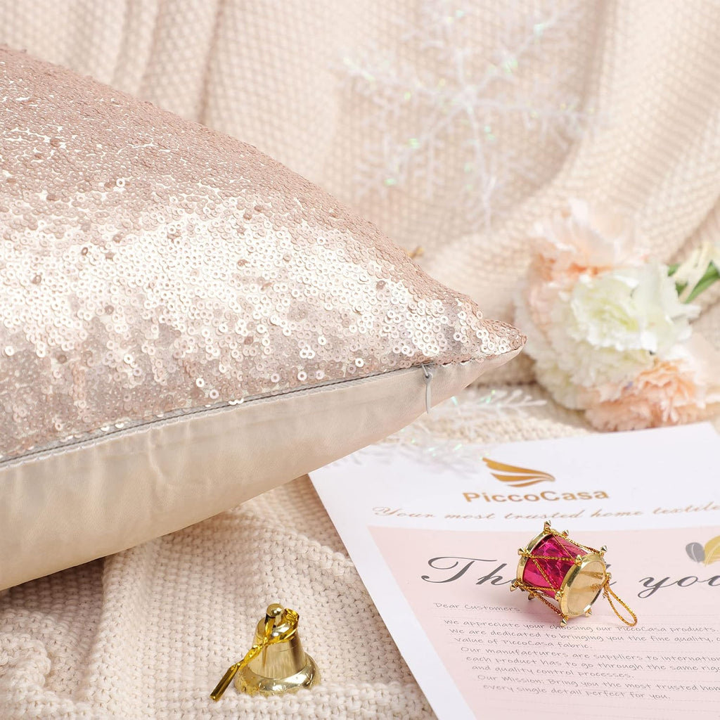 uxcell 2 Pcs Sequin Throw Pillow Covers, Shiny Sparkling Comfy Satin Cushion Covers, Decorative Pillowcases for…