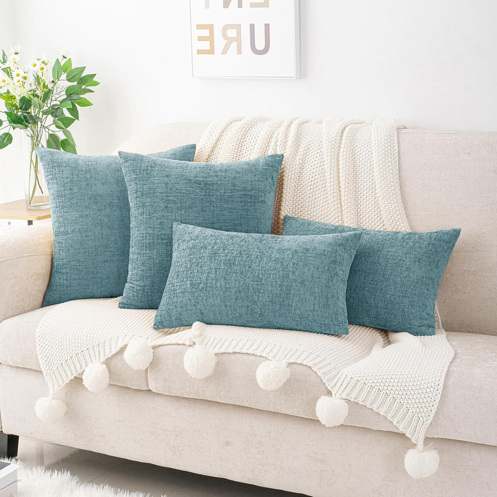 Hwy50 HWY 50 Smoky Blue Couch Pillow Covers 16x16 Inch Pack of 2, Soft Chenille Decorative Throw Pillow Cases Farmhouse for Sofa Living Roo…