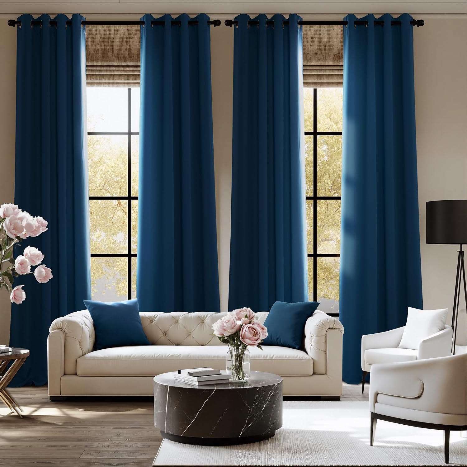 Nicetown Morrocan Blue Decor Room Darkening Curtains 63 Inches Long 2 Panels for Living Room, Bedroom, Nursery Summer Thermal Insulated Bla…