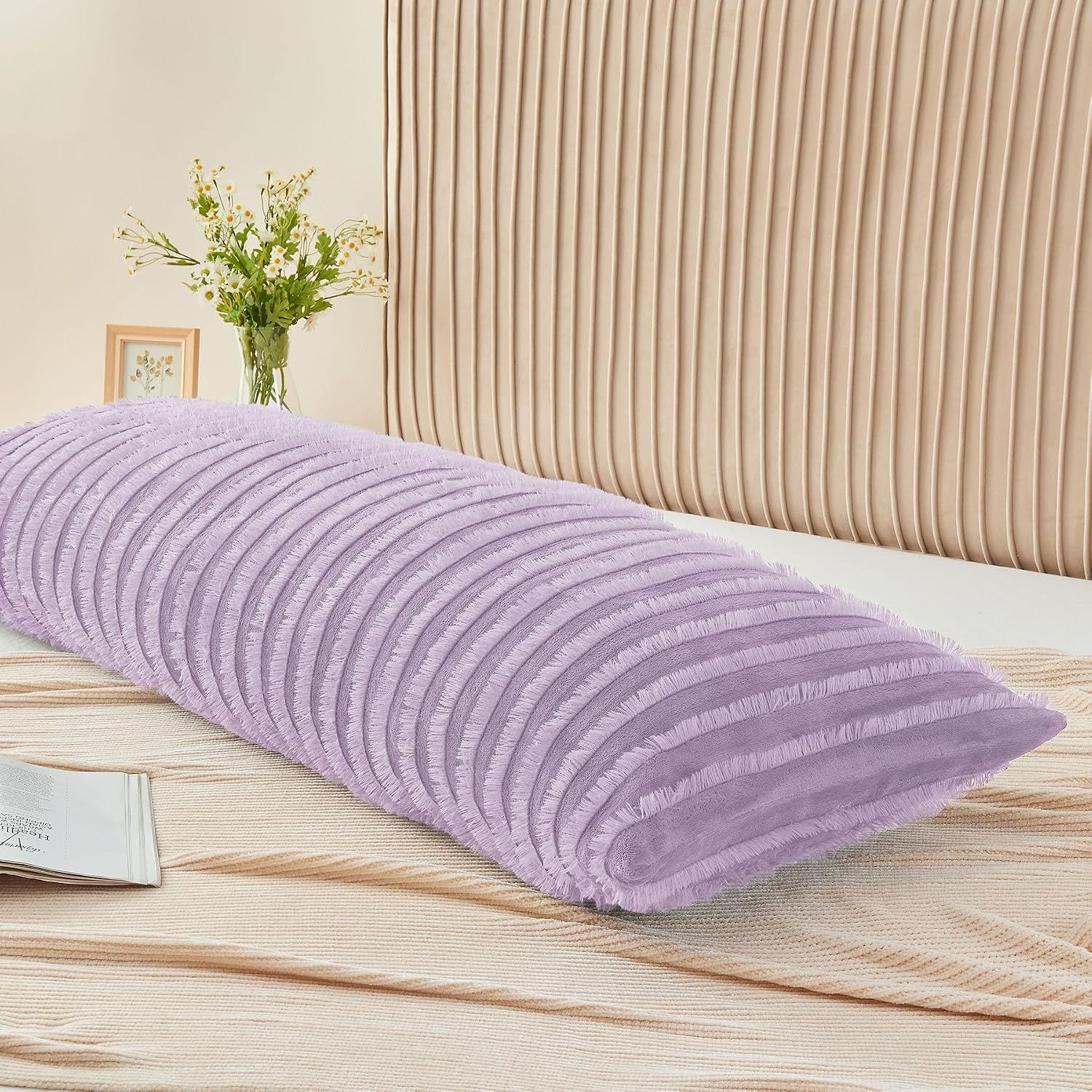 Bedelite Body Pillow Cover with Zipper Closure, Decorative Boho Fleece Pillowcase 20 x 54 Inches, Luxury Fluffy Plush Long Body Pillow Pill…