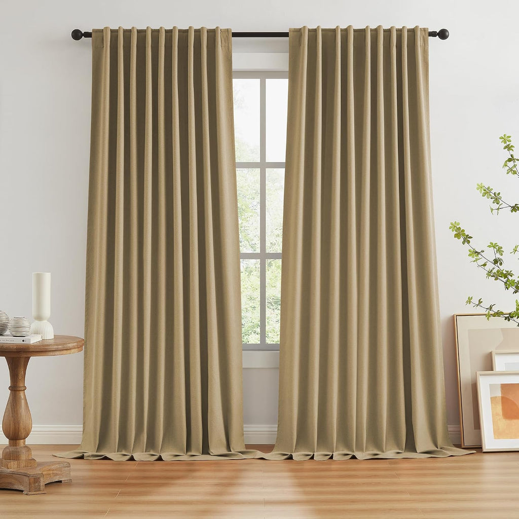 Keqiaosuocai 102 Inch Linen Blackout Curtains for Ceiling Track System Back Tab, Loop Pocket Curtains 72 Inch Wide Pinch Pleated Drapes for…