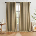 Keqiaosuocai Burlap Color Camel Linen Full Blackout Curtains for Living Room, Farmhouse Rustic Textured Back Tab Vertical Drapes for Countr…