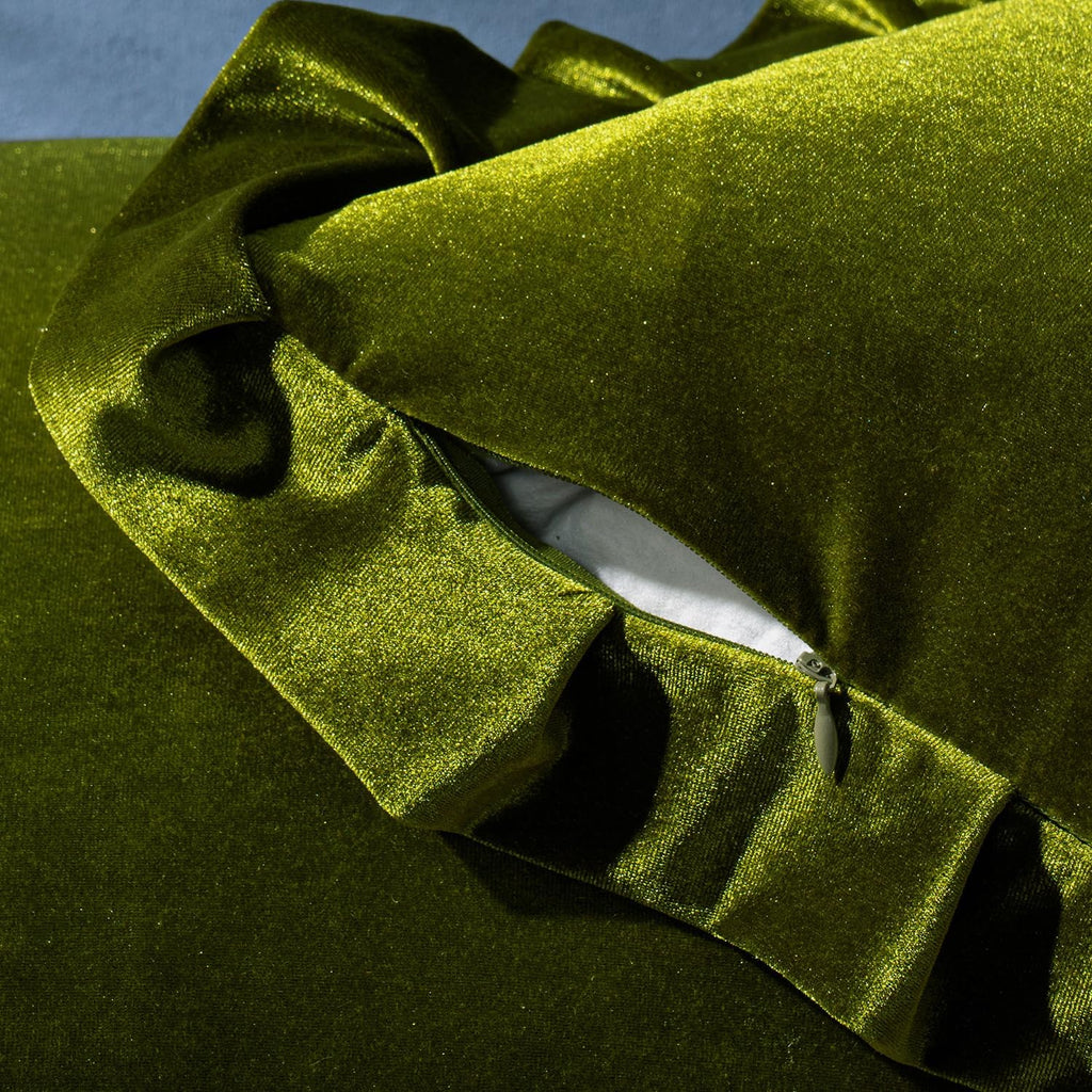 MIULEE Velvet Ruffle Throw Pillow Covers Soft Luxurious Olive Green Pack of 2 20x20 Inch Square Cushions Vintage Gothic Spring Decorative…