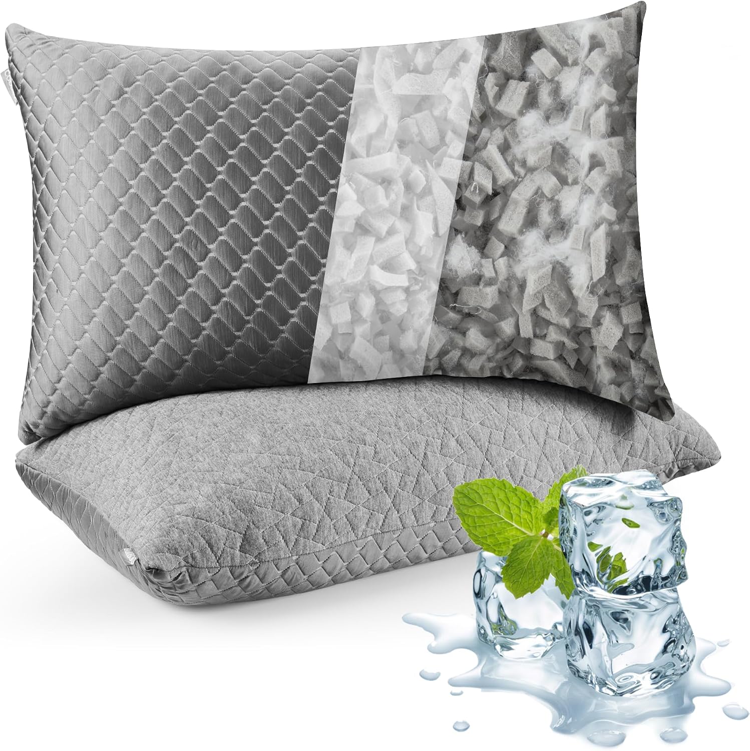 Wolki Queen Size Pillows Set of 2 Shredded Memory Foam Pillows 2 Pack, Adjustable Cooling Pillow for Side Sleepers, Back, Stomach, Hot Slee…