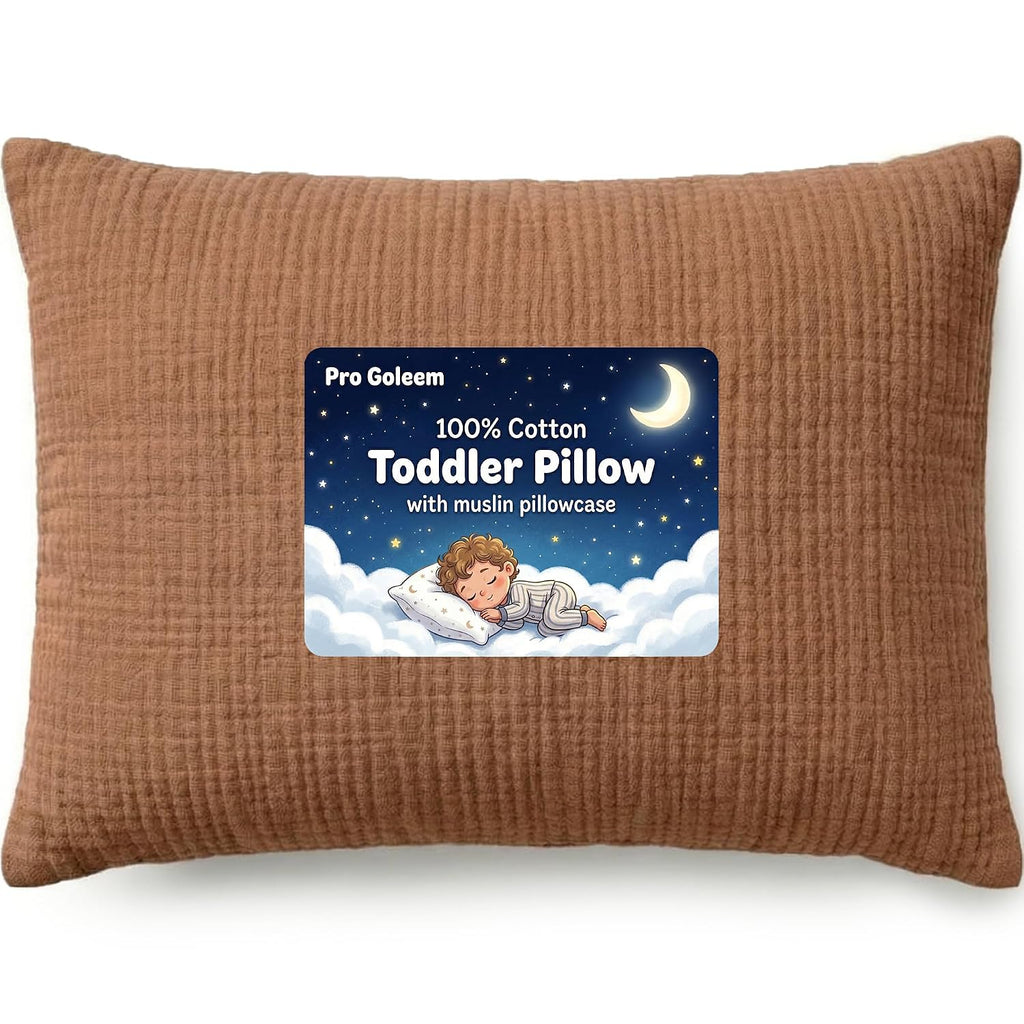 ProGoleem Pro Goleem Toddler Pillow with 100% Muslin Cotton Pillowcase – 13x18 Ultra Soft, Breathable & Machine Washable Kids Pillow for Sl…