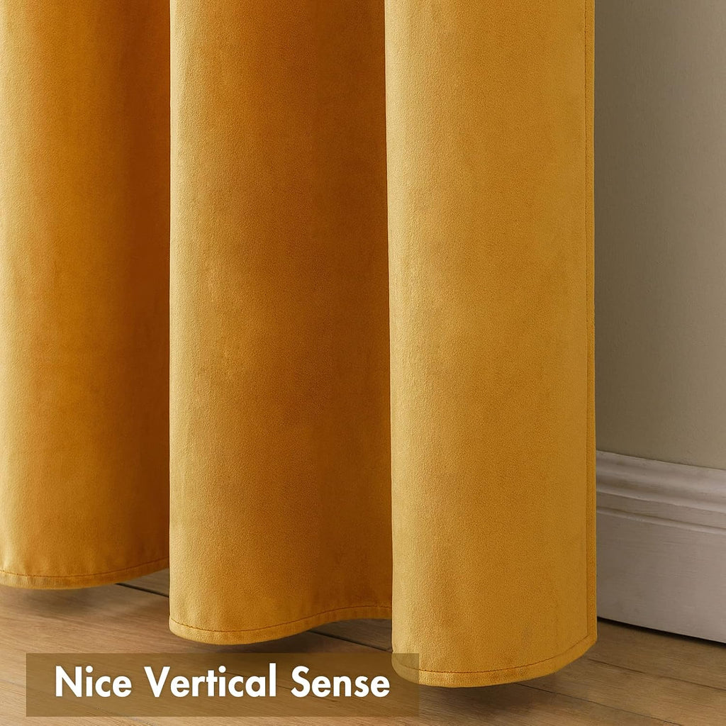 MIULEE Mustard Yellow Velvet Curtains Thermal Insulated Blackout Curtain Fall Drapes for Bedroom Living Room Darkening 90 Inches Long…
