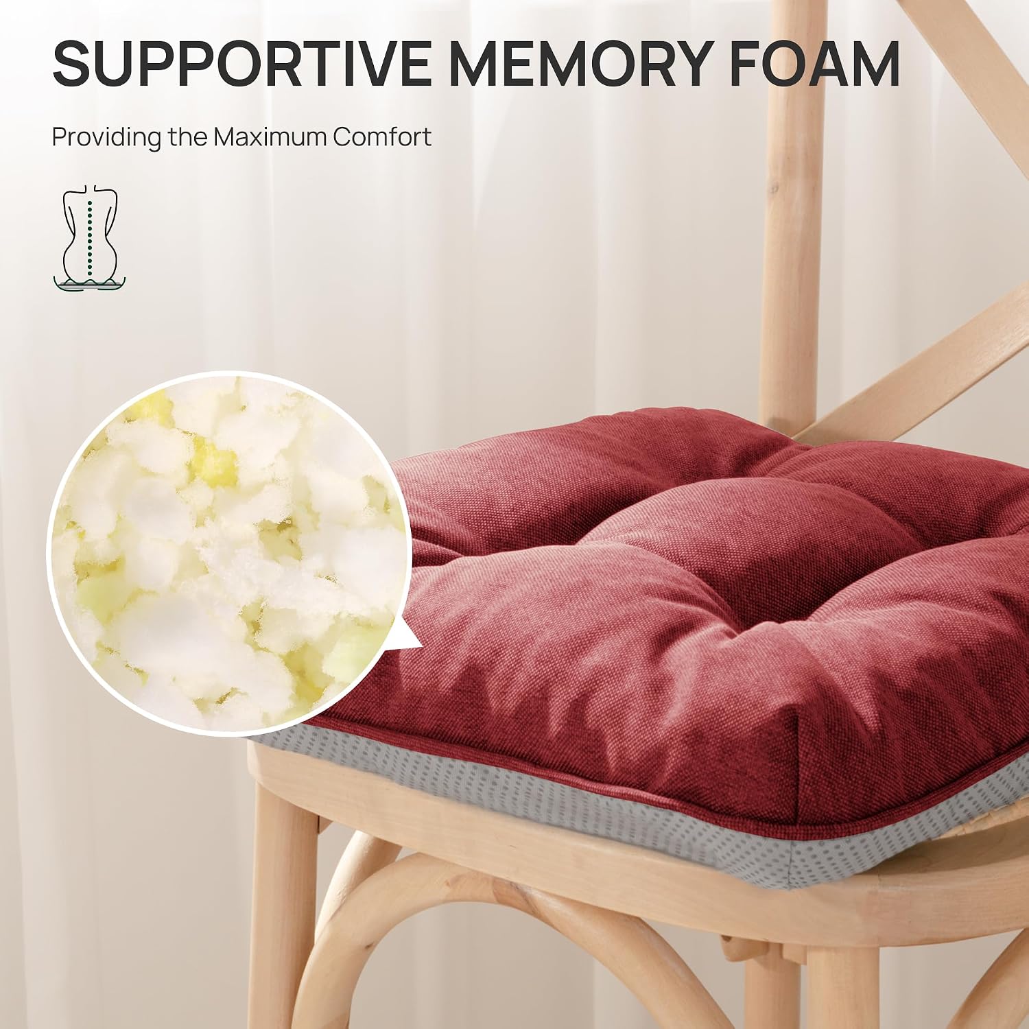 Love's cabin Memory Foam Chair Cushions Set of 4, 15.5"x15.5"x3.5" Indoor & Outdoor Seat Pads for Dining, Kitchen, Office, Patio Chairs…