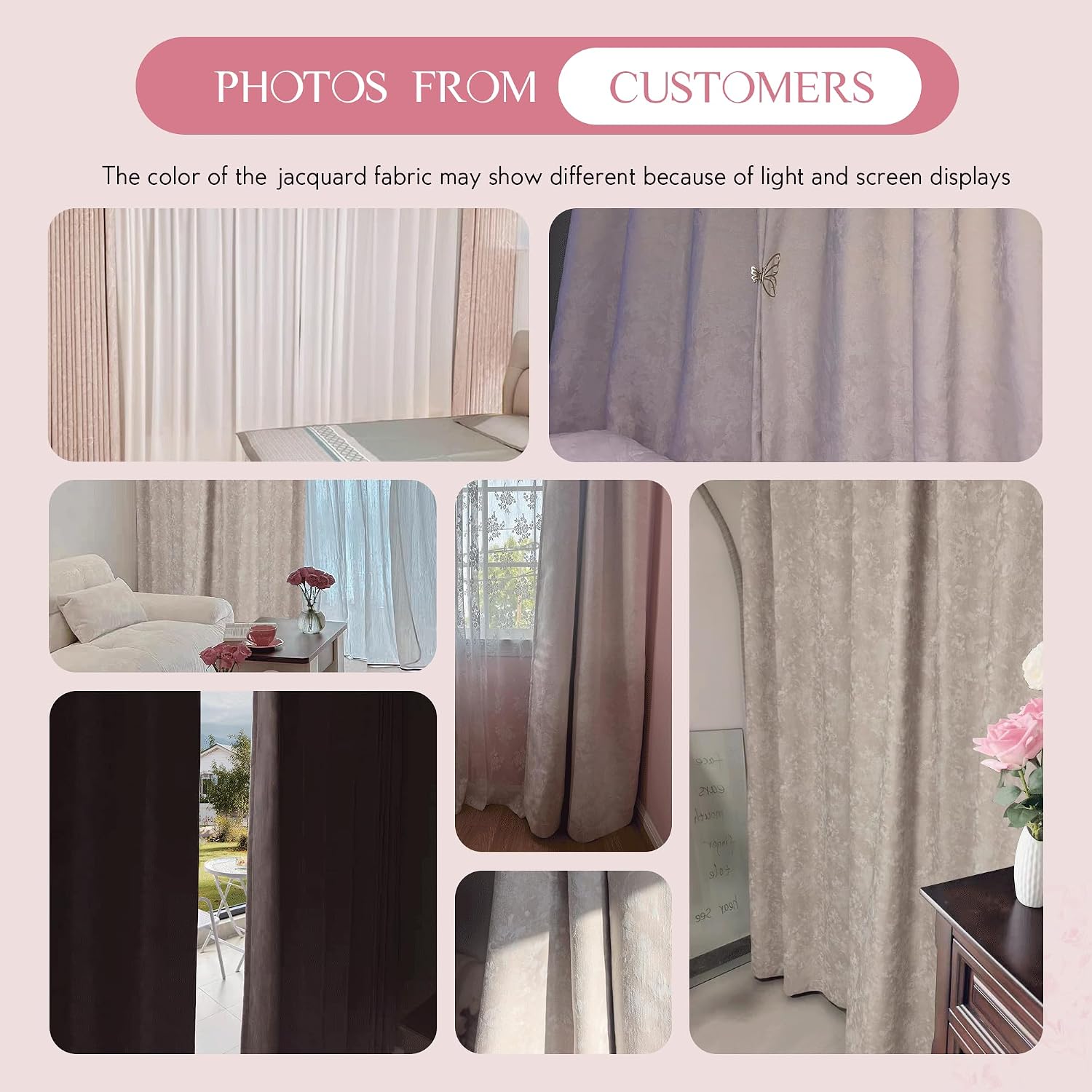 Beauoop Pink Floral Jacquard Blackout Curtains 84 Inches Long 2 Panels for Bedroom Living Room Chenille Flower Room Darkening Thermal…