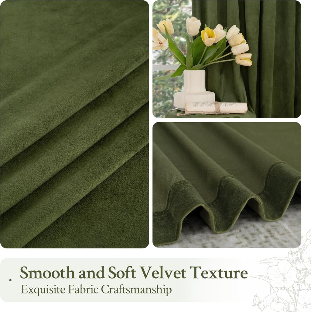 Lamit Velvet Curtains 102 Inches Long for Living Room, Sage Green Thermal Insulated Soundproof Panels Room Darkeing Back Tab and Rod Pocket…