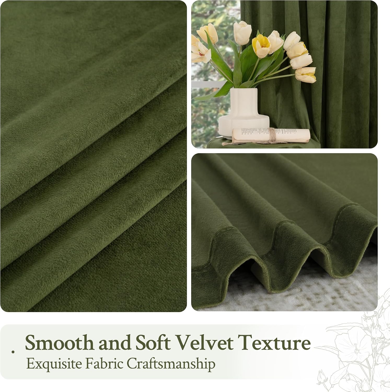 Lamit Sage Green Velvet Curtains 120 Inch for Living Room, Vintage Thermal Room Darkening Panels Back Tab and Rod Pocket Noise Reducing Dra…