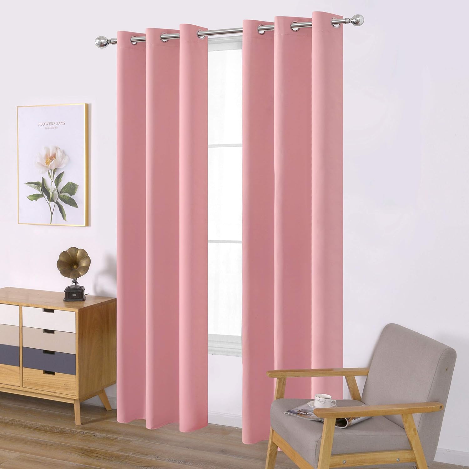 Lemomo Pink Thermal Blackout Curtains/38 x 84 Inch/Set of 2 Panels Room Darkening Curtains for Bedroom 84 Inch Pink