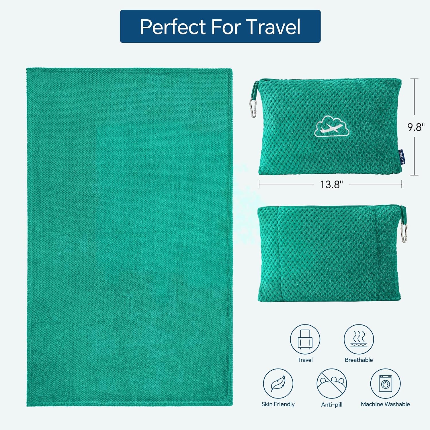 Bedelite Travel Blanket with Bag, Ultra-Soft Jacquard Fleece Blanket with Luggage Sleeve & Backpack Clip, Airplane Blanket Travel Essential…