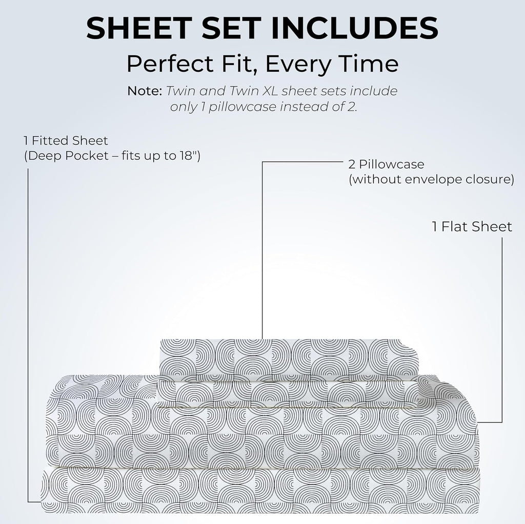 Queen Size Fitted Sheet with 18" Deep Pockets, Flat Sheet - Percale Weave Natural - Breathable 100% Cotton Bedding, 1 Fitted Sheet + 1…