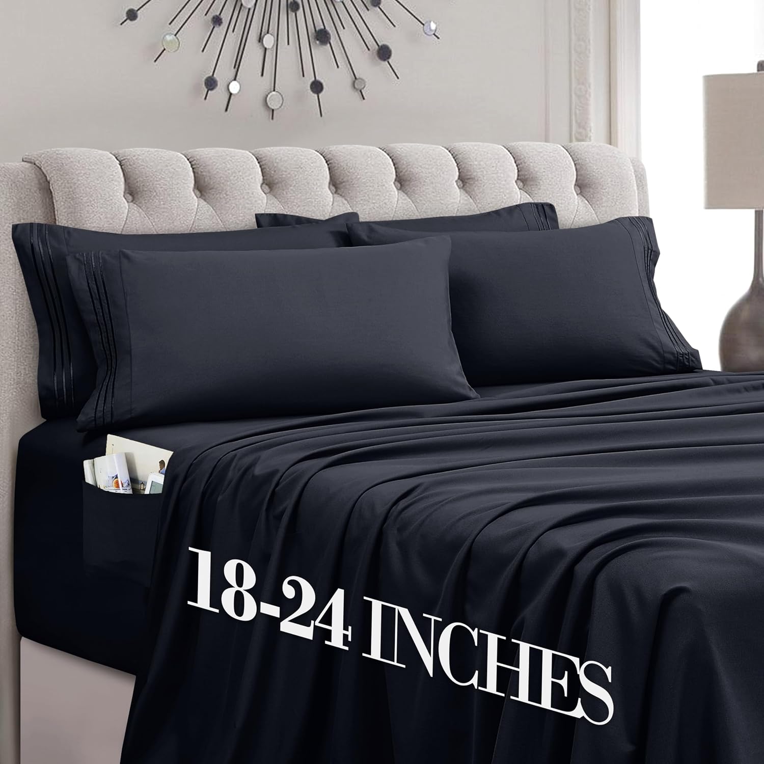 MocassiLuxuryBedding Mocassi Luxury 6-Piece Sheet Set, Ultra Soft 1800 Hotel Quality Microfiber Sheet Set, Fits Mattresses Up to 18 to 24 I…