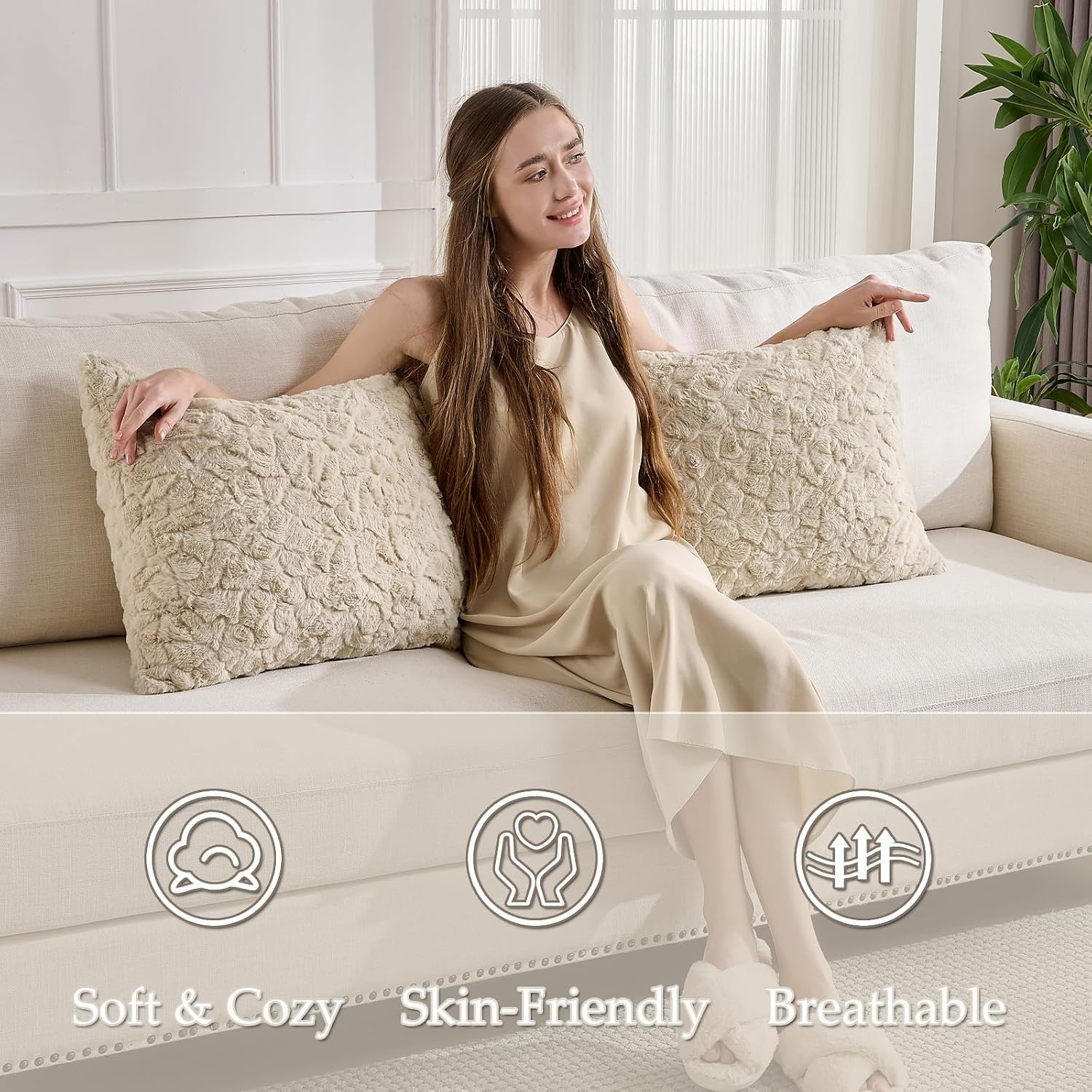 HKMR Fluffy Faux Rabbit Fur Body Pillow, Memory Foam Pregnancy Pillow for Side Sleep Body Pillow,20x54 Long Pillow for Adults-Tapue 2…