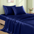 VACVELT 4pcs Navy Blue Satin Sheets King Size Bed Set, 15 Inch Deep Pocket Silky Satin Sheet Set, Soft Satin Bedding Set Cooling & Luxury…