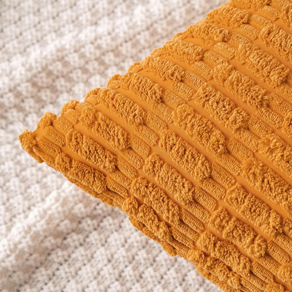 Miulee Pack of 2 Burnt Orange Corduroy Decorative Pillow Covers 18x18 Inch Soft Boho Striped Throw Pillow Covers Modern Farmhouse Home Deco…