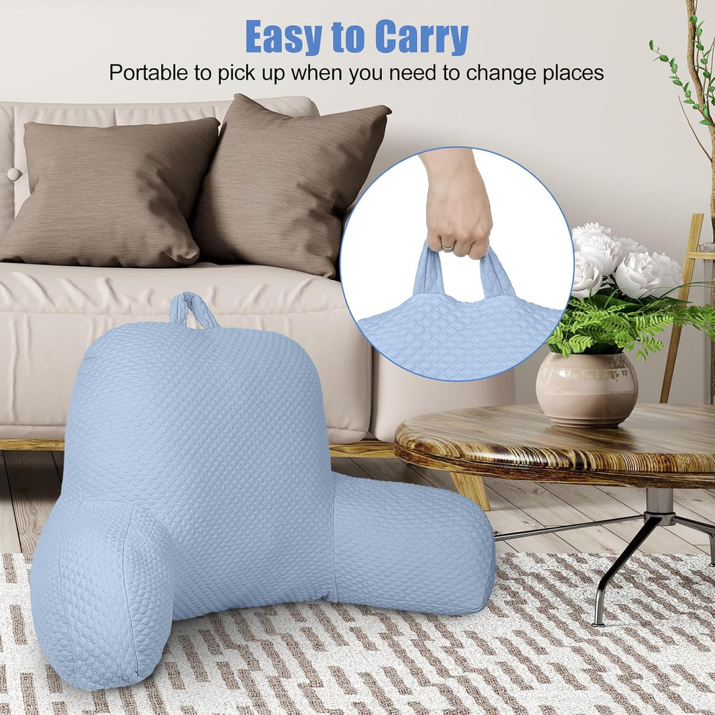 Reading Pillow, Ice Silk Bean Back Support Pillow for Bed Sitting Up, Large Bed Rest Pillow with Arms for Adults, Back Support Pillow for…
