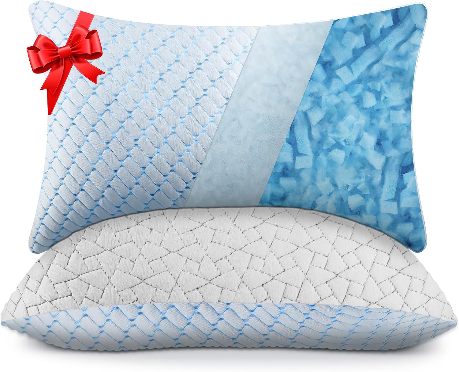 Wolki Queen Size Pillows Set of 2 - Cooling Pillows 2 Pack, Adjustable Memory Foam Pillow for Side Sleepers, Back, Stomach, Hot Sleepers (2…
