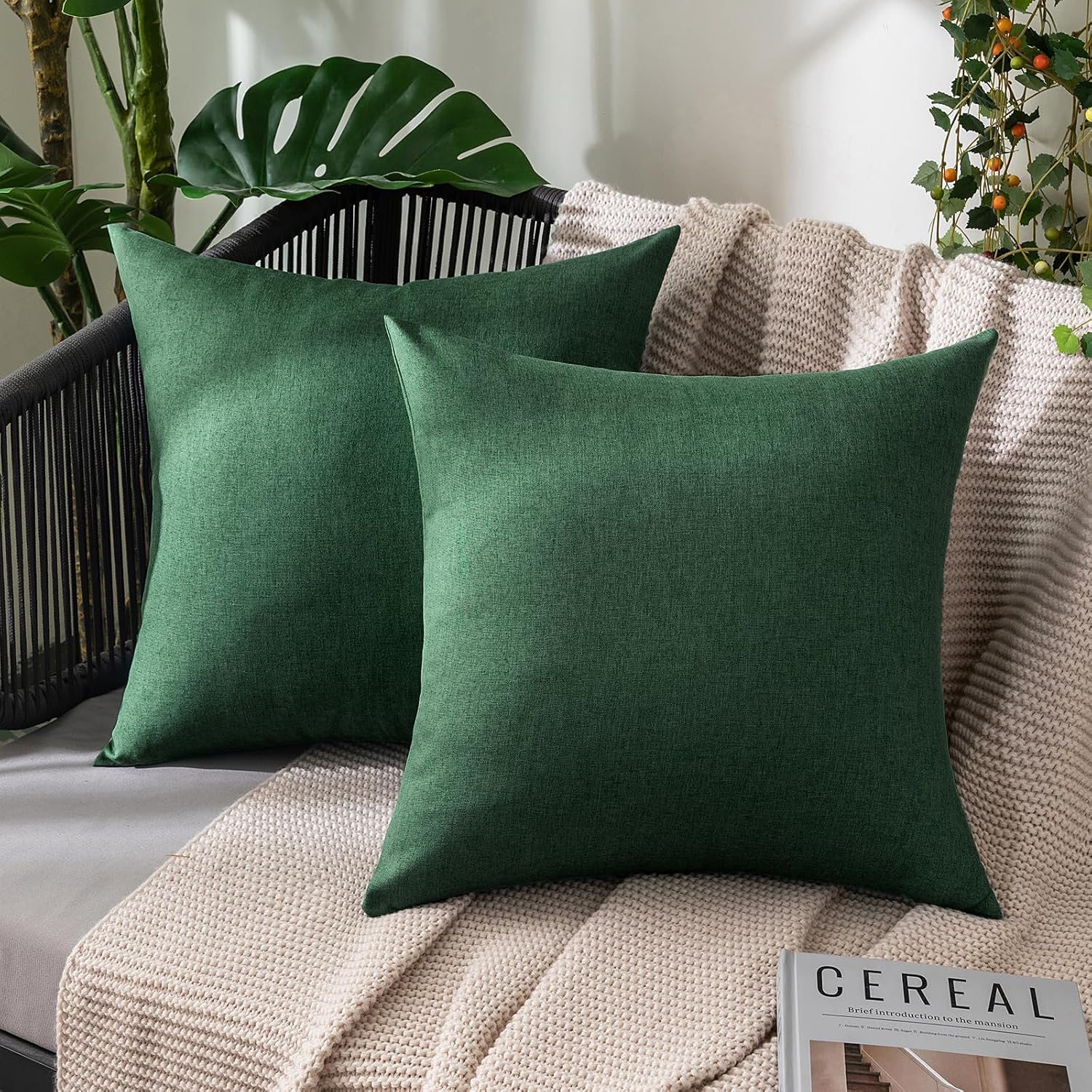 Miulee Pack of 2 Decorative Outdoor Solid Waterproof Throw Pillow Covers Faux Linen Garden Farmhouse Cushion Cases for Patio Tent Balcony C…
