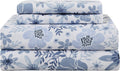 mooreeke King Size Sheets Set - 4 Piece Soft Breathable Microfiber Bed Sheet Set - Blue & White Flower Pattern Sheet Set King - Deep Pocket…