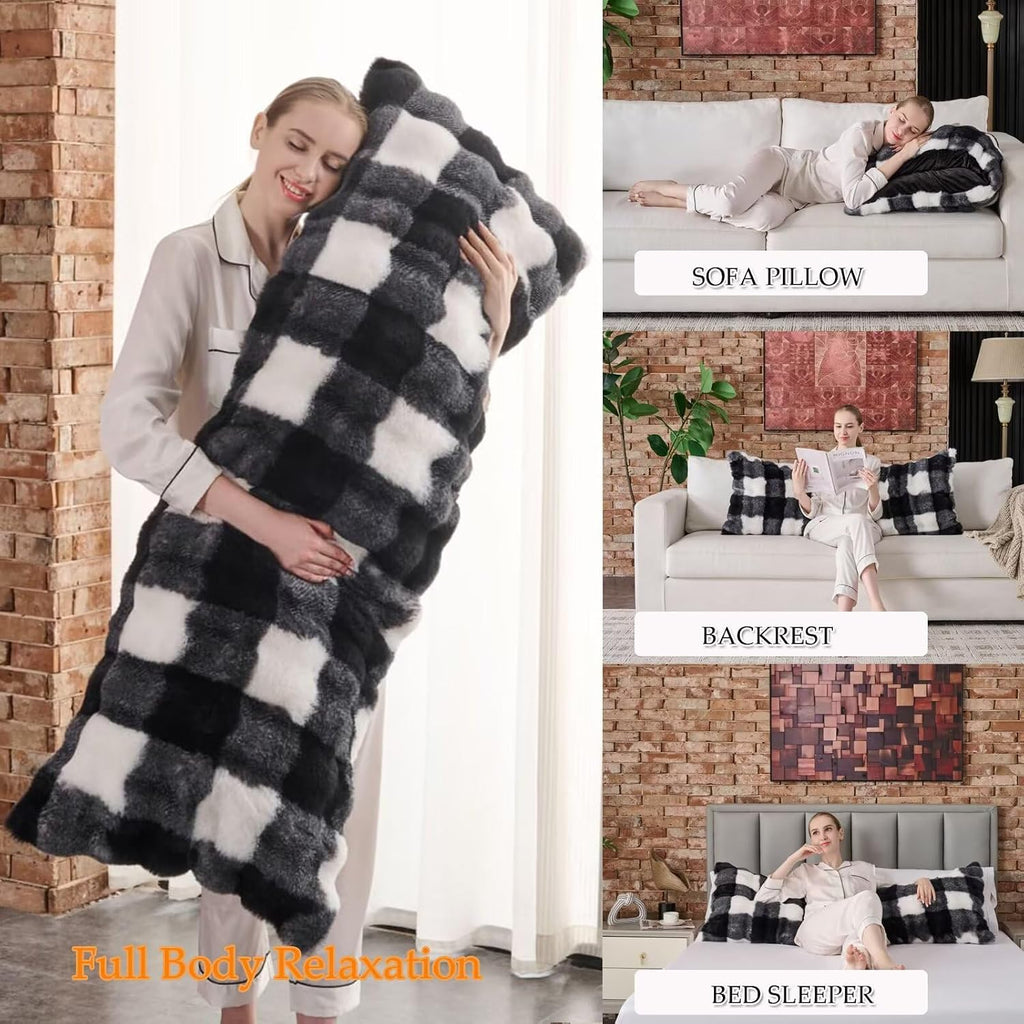 20"x54"Luxury Shaggy Faux Fur Body Pillow Cover, Bubble Fluffy Plush Bed Body Pillowcase with Zipper Closure, Plush Long Pillow Cover for…