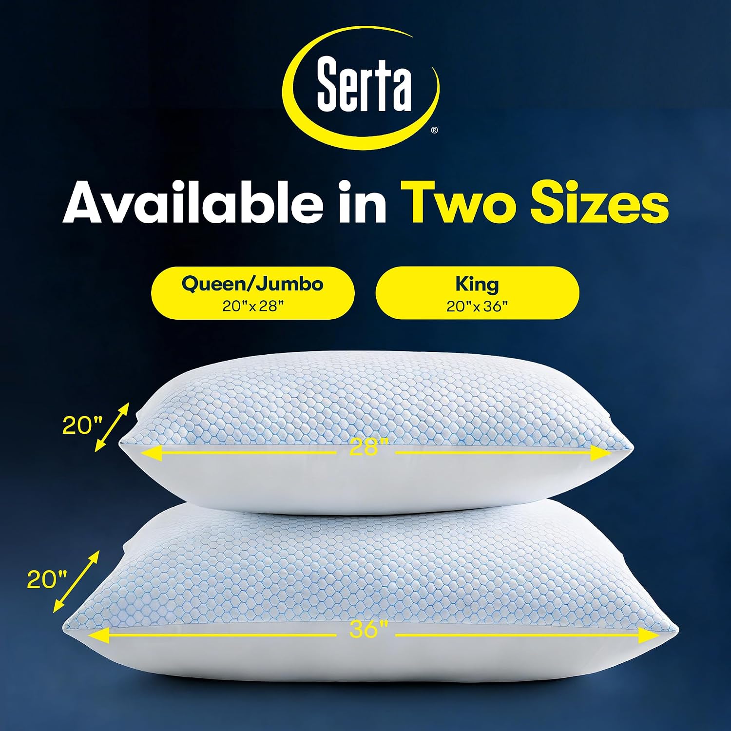 Serta Cooling Down Alternative Bed Pillows Queen Size Set of 2, Reversible Cooling & Cotton Fabric, Medium Firm, Breathable Support for…