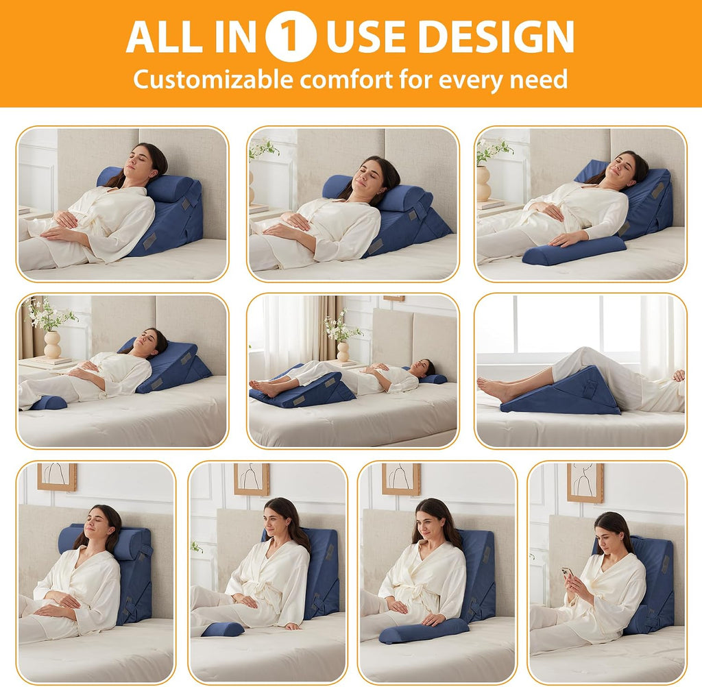 Ruqmuis 3PCS Wedge Pillow Set for After Surgery, Adjustable 9&12 Inch Bed Wedge Pillow for Sleeping, Incline Pillow Wedge for Headboard, Po…