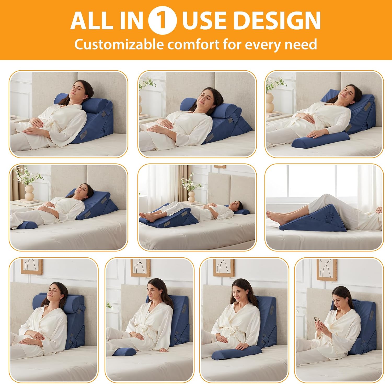 Ruqmuis 3PCS Wedge Pillow Set for After Surgery, Adjustable 9&12 Inch Bed Wedge Pillow for Sleeping, Incline Pillow Wedge for Headboard, Po…