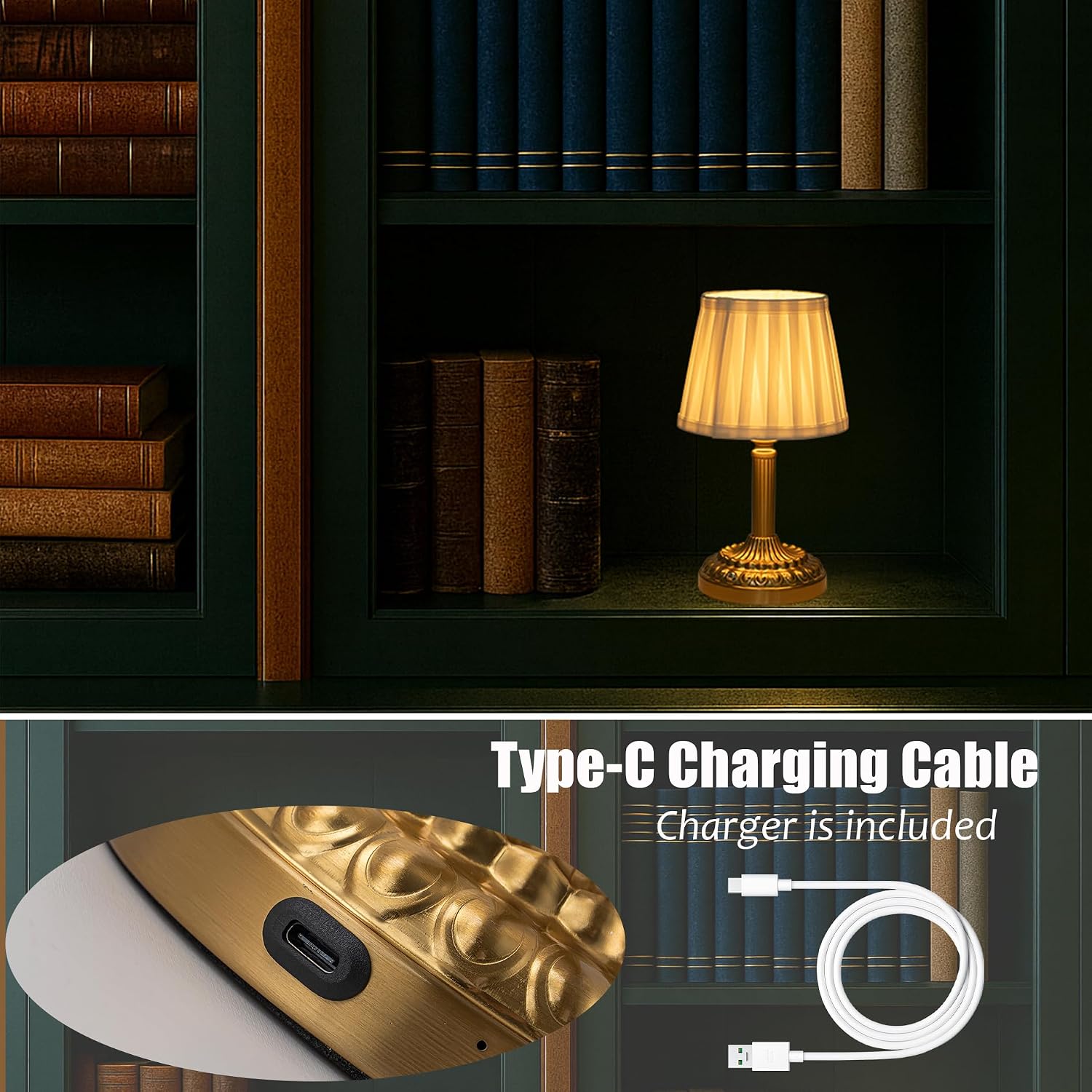 3 Way Dimmable Touch Control Cordless Table Lamp with Pleated Fabric Shade Glam Rechargeable Bedside Nightstand Lamp Small LED Desk Lamp…