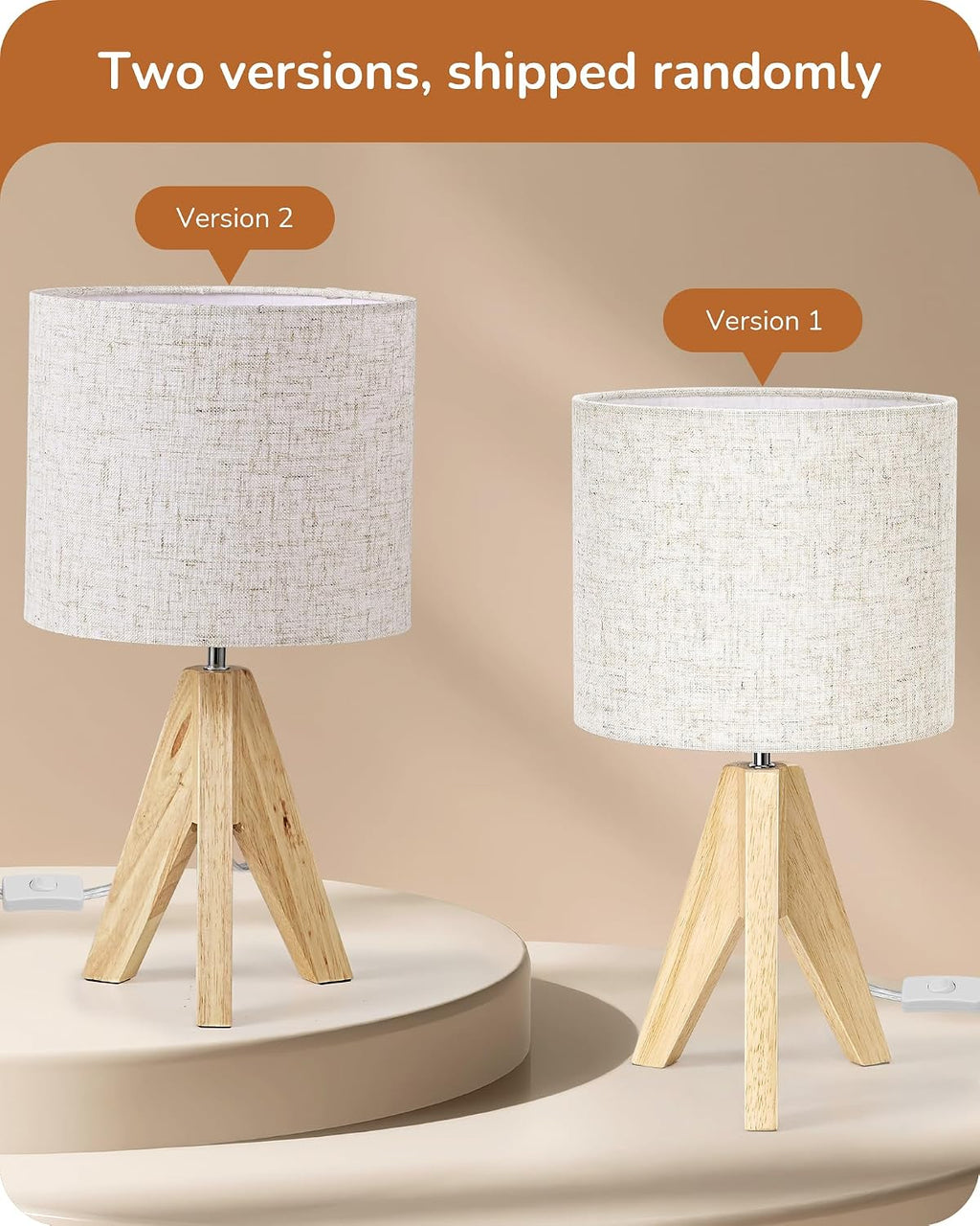 EDISHINE Small Table Lamp, Boho Bedside Lamp with Linen Fabric Shade, Wood Tripod Nightstand Lamp for Nursery, Living Room, Bedroom…