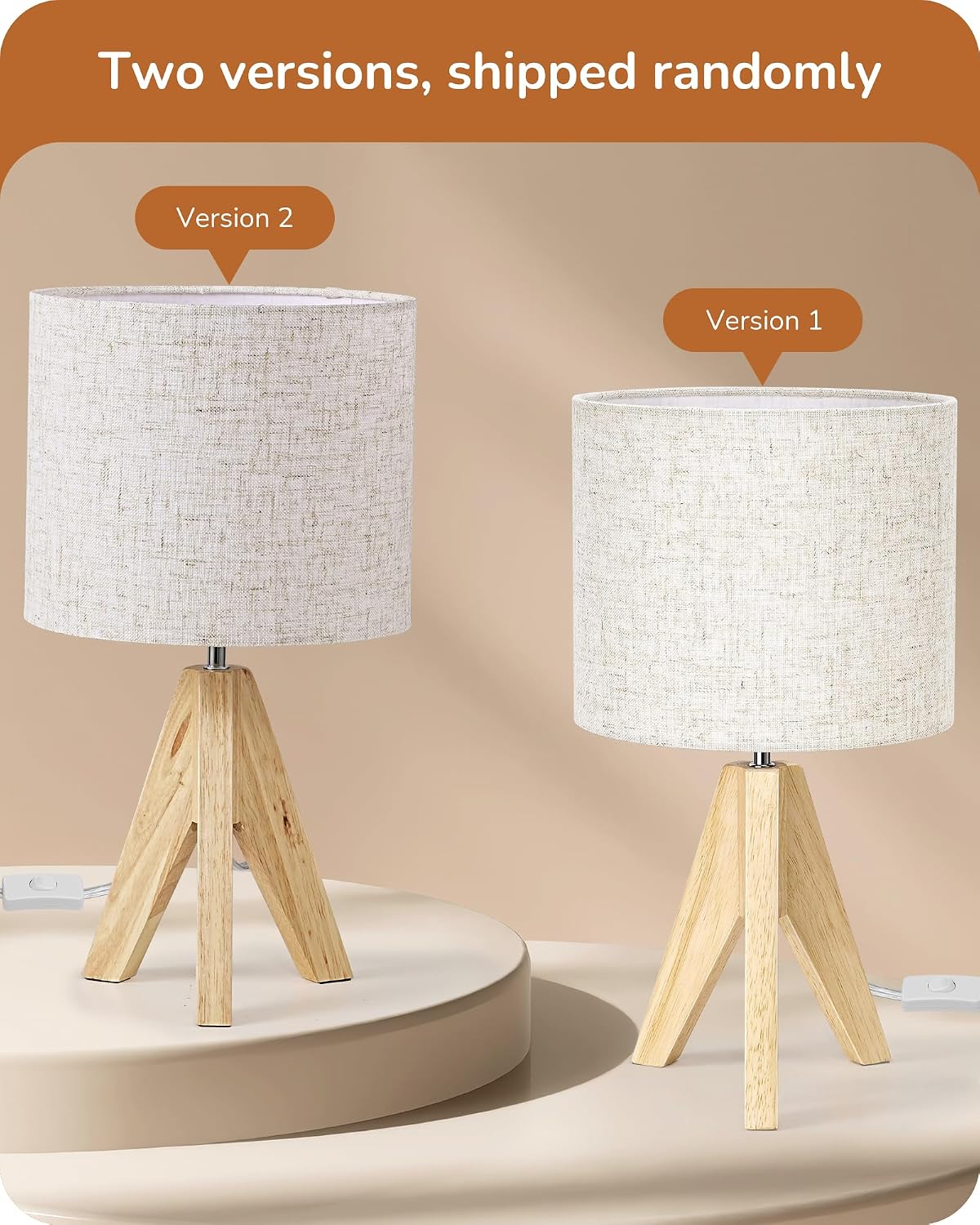 EDISHINE Small Table Lamp, Boho Bedside Lamp with Linen Fabric Shade, Wood Tripod Nightstand Lamp for Nursery, Living Room, Bedroom…