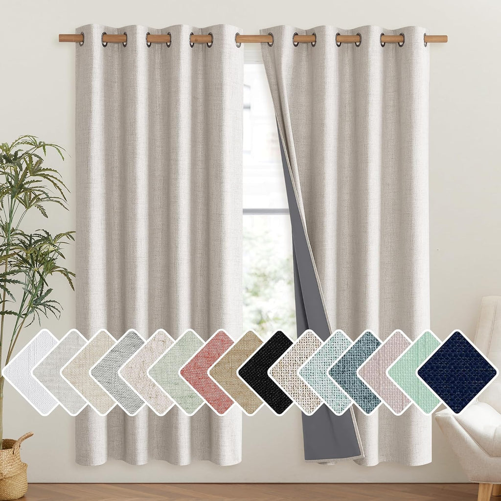 NICETOWN Brich Vintage Open Linen Weave Flax Thermal Curtains, 100% Blackout Curtains 72" Long for Dining Room, Soundproof Window…