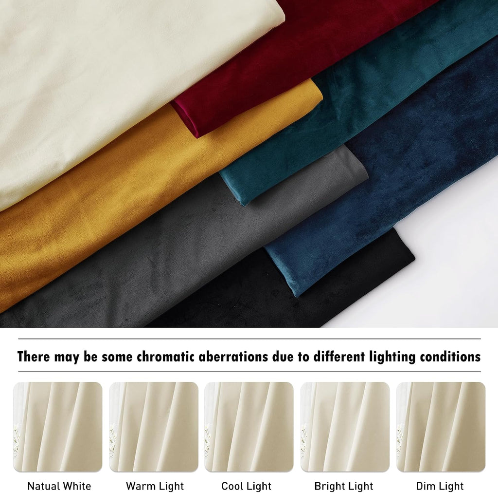 Rybhome RYB HOME Beige Velvet Curtains for Bedroom Living Room, Thermal Insulated Privacy UV Heat Blocking Luxurious Soft Rod Pocket Back T…